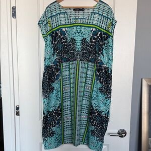 Eloquii Teal and Black Patterned Midi Dress